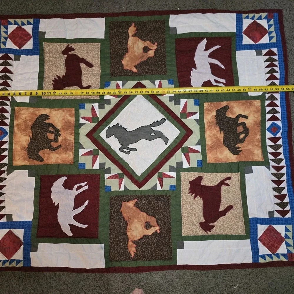 Handmade Western Horse Patchwork Quilt Wall Hanging Equestrian Cabin Decor 46x53